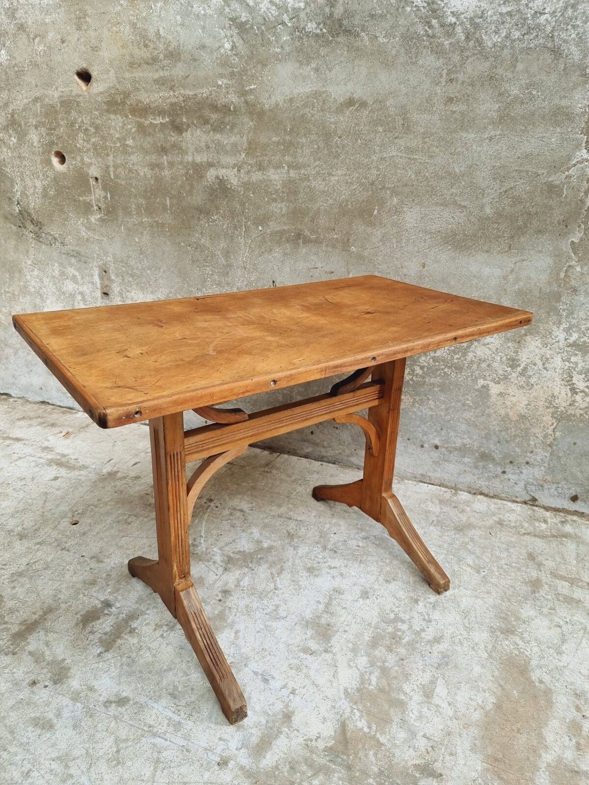 Antique bistro table beech side table or work table