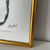 Dessin au fusain signé M Dubois dans cadre doré Représentant une femme nue