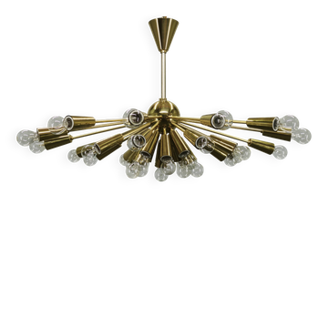 Chandelier Sputnik en laiton à 28 lumières, Kamenický Šenov, Tchécoslovaquie, années 1970