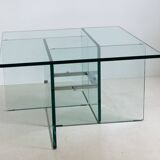 Table basse carrée en verre cristal, Italie années 70