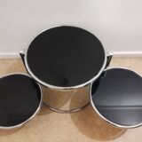 Coffee table in chromed metal and smoked glass