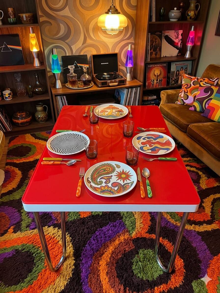 Table "floating" Space age 1970 Red Glass and Dove Tail - 140x80cm