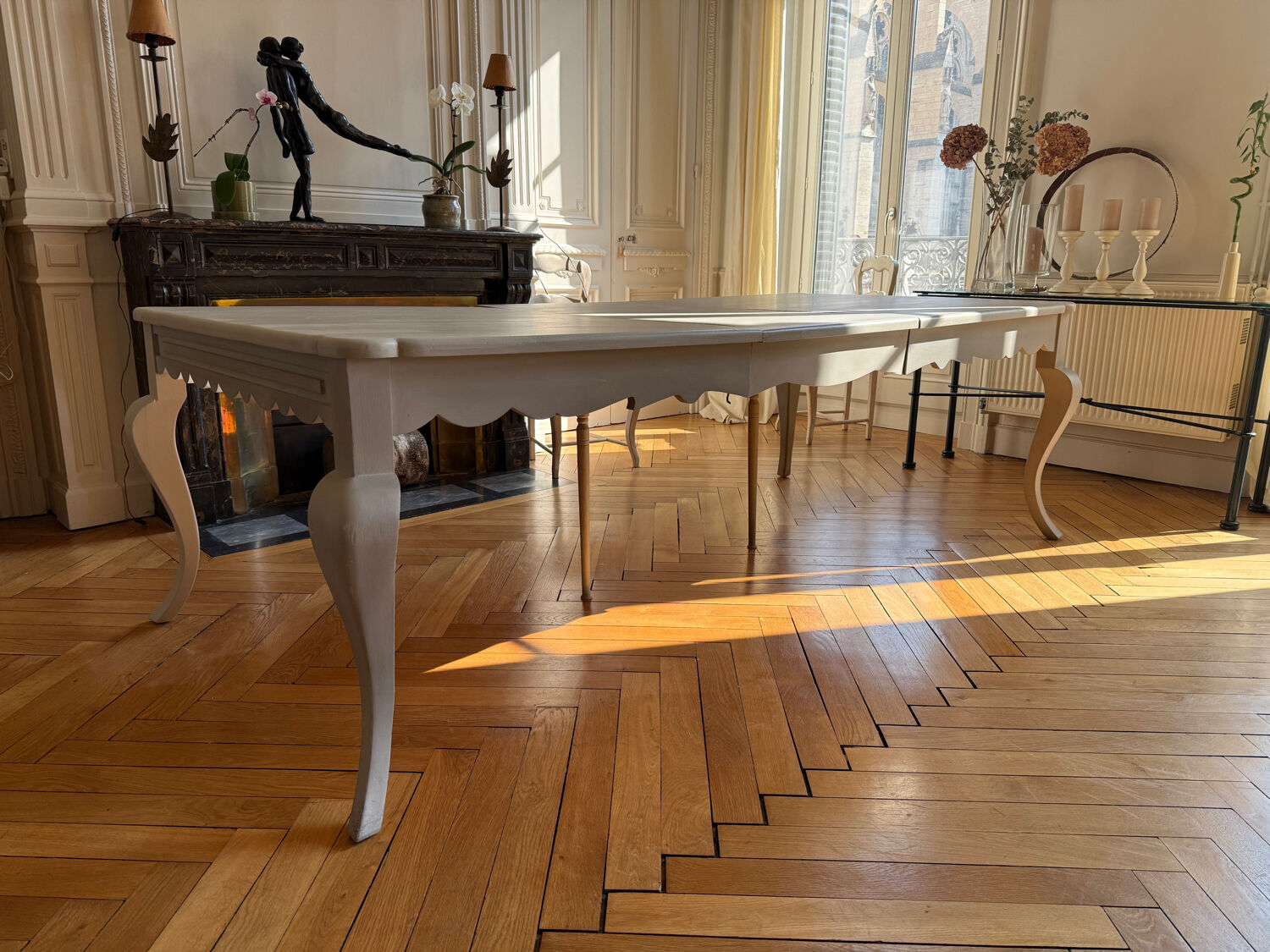Large solid wood table made by a cabinetmaker.