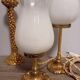 Duo art deco bedside lamps bronze and white glass tulip