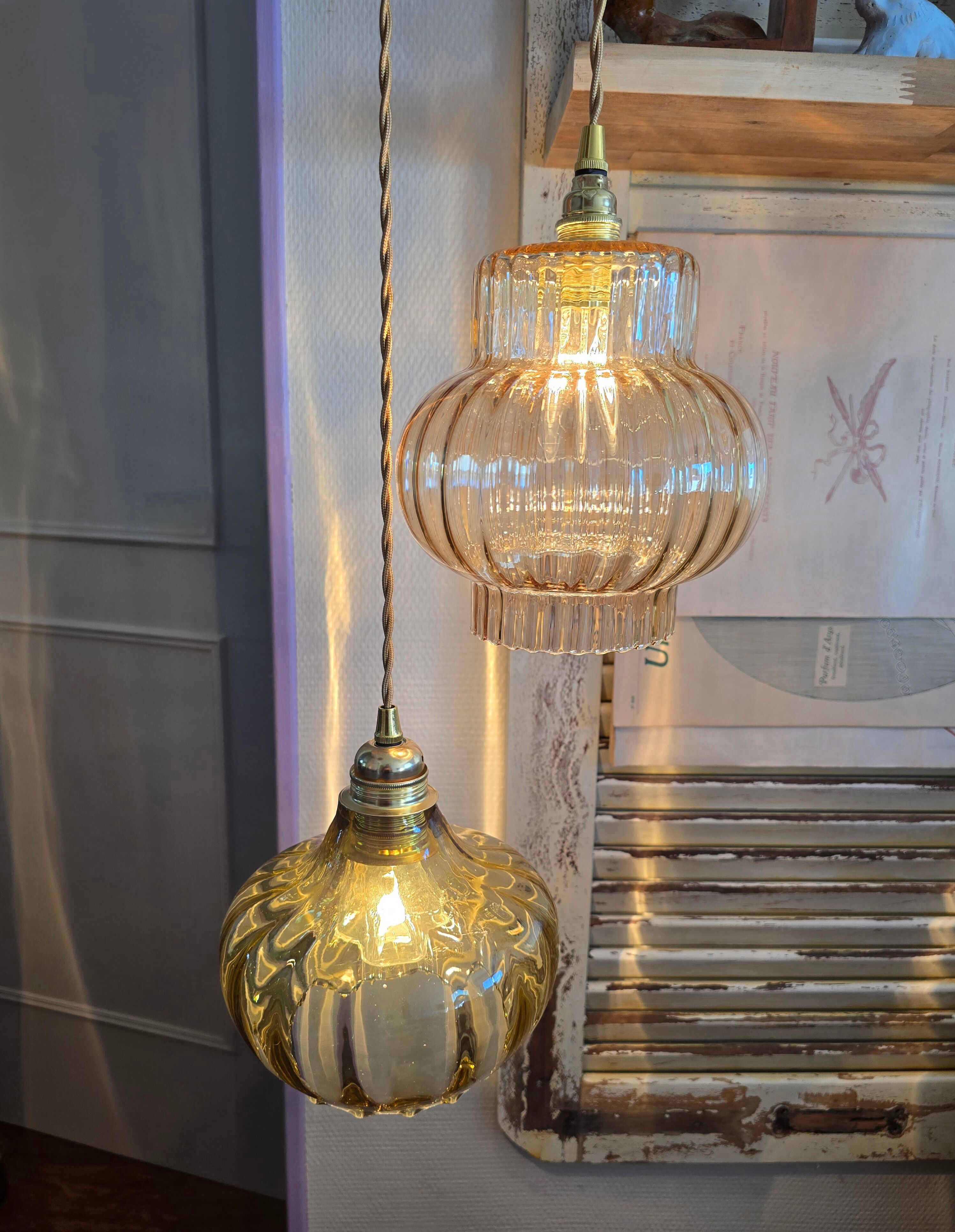 Vintage amber cascading suspension globes
