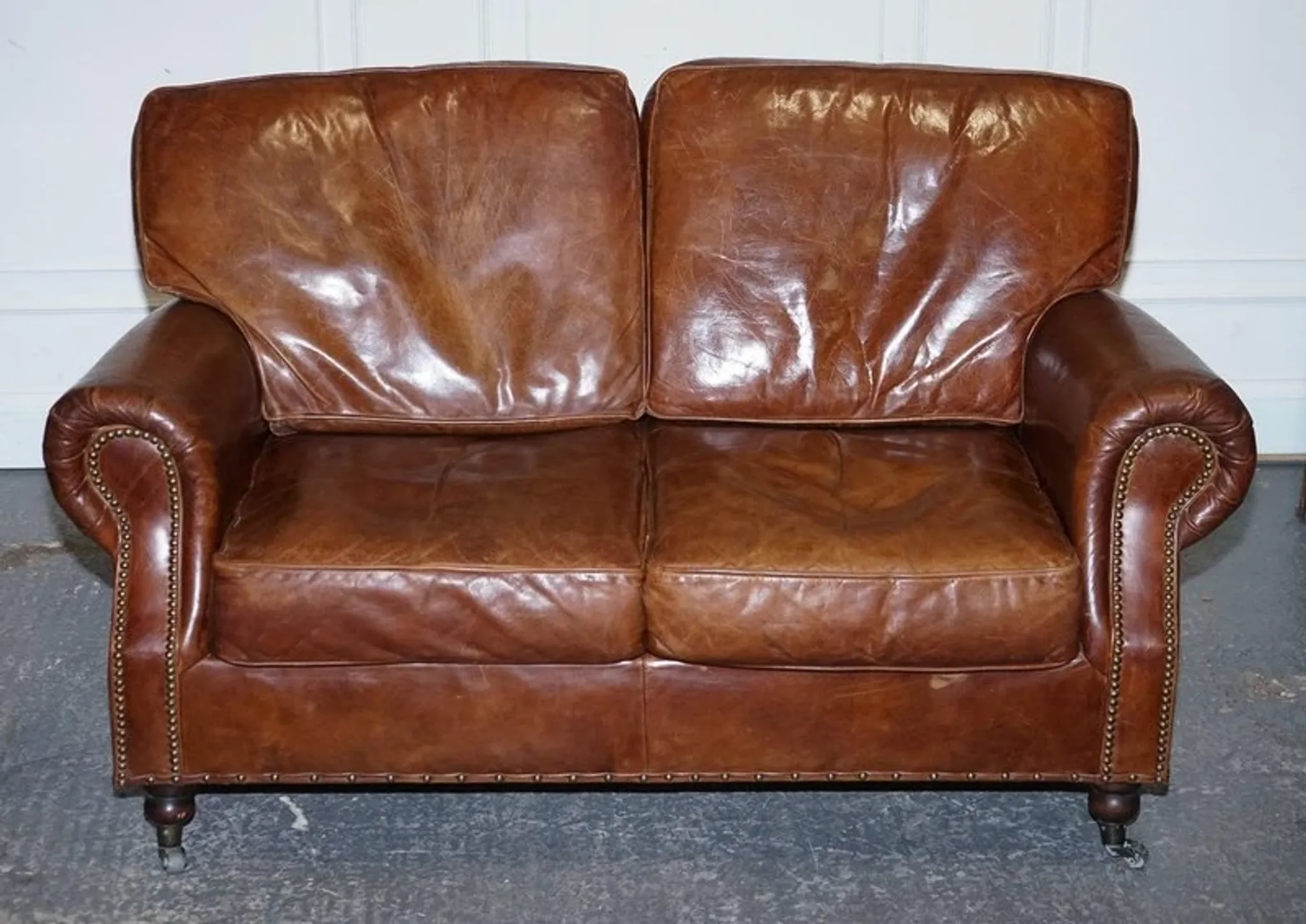 Brown Leather Two-Seater Sofa Balural in the Style of Halo and Timothy Oulton