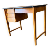 Vintage wooden desk with 3 drawers | 1960s retro style