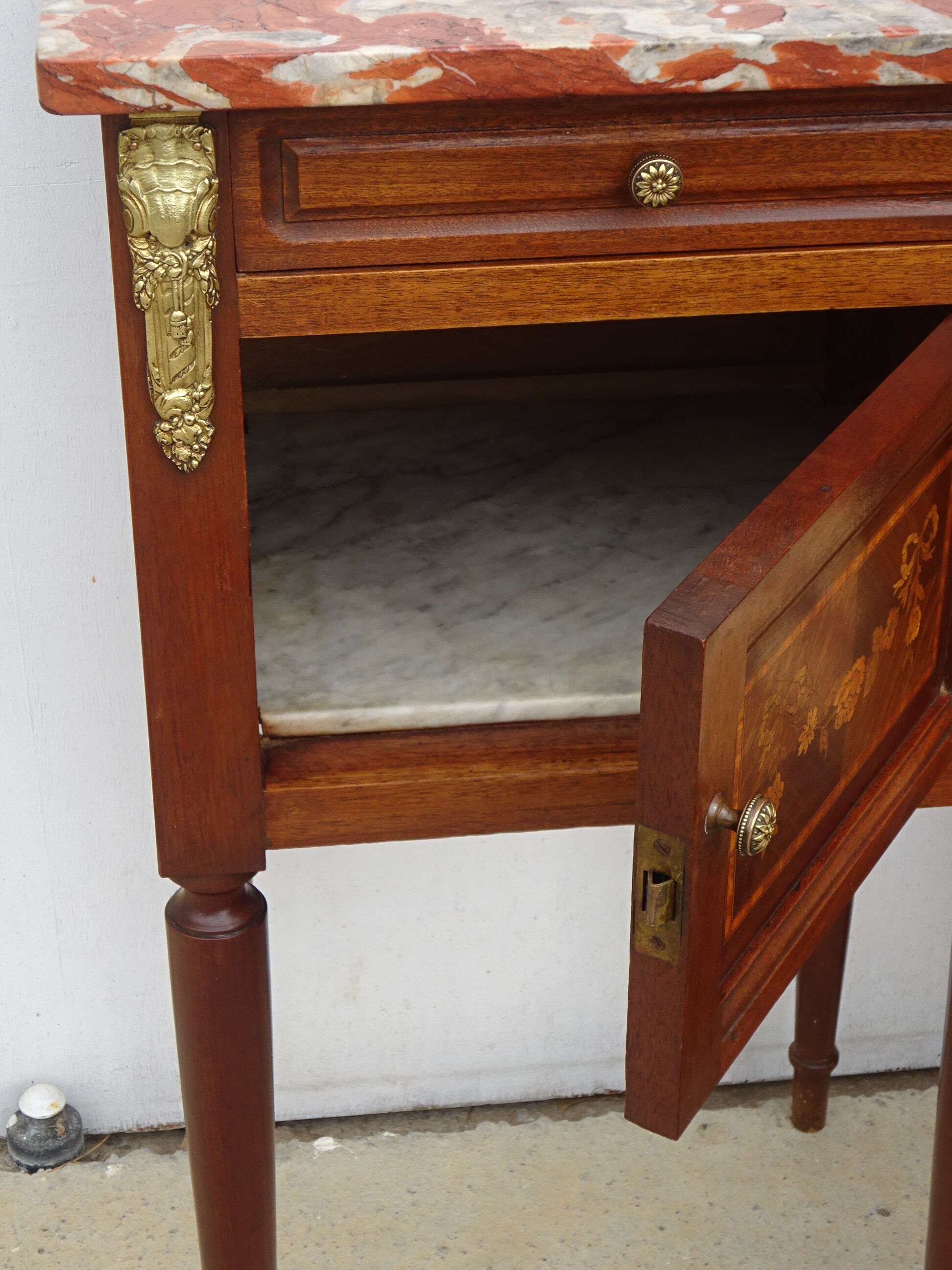 Mahogany bedside, marble incarnate of turquin, late nineteenth century