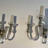 Pair of Murano crystal wall lights with 3 arms.
