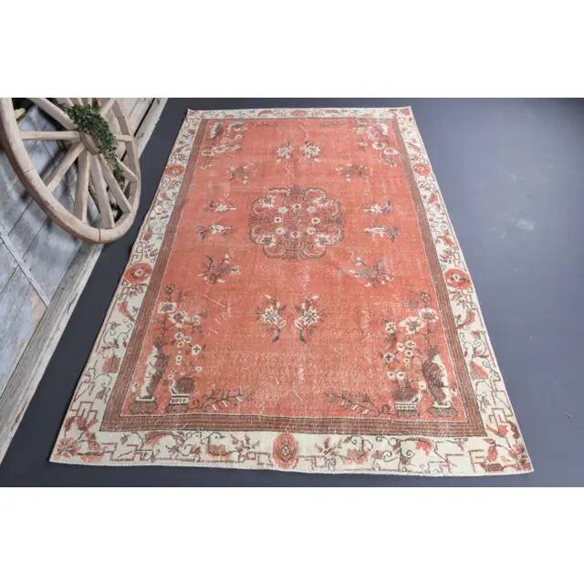 Vintage Turkish Oushak Handmade Wool Cotton Red Area Rug 191x311