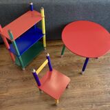 Postmodern round table, chair and bookcase by Pierre Sala 1980