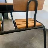 Vintage double school desk, refurbished in black and wood