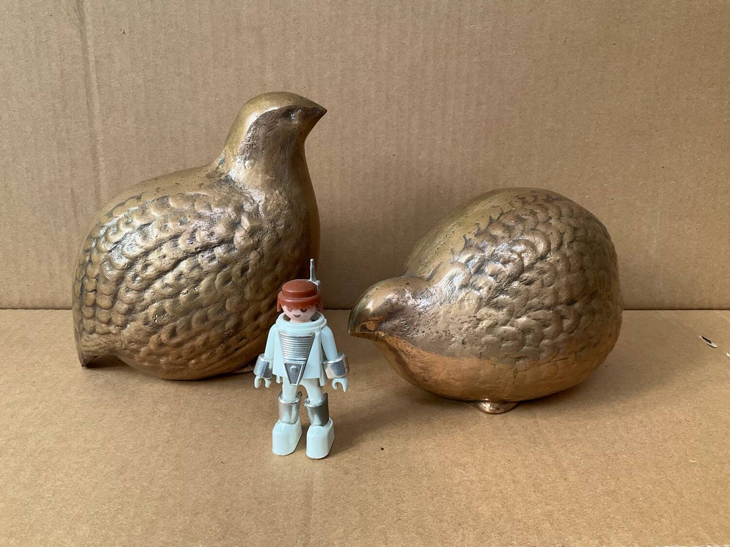 Pair of Art Deco copper quails