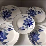 Ensemble assiettes à desserts Faïence de Longchamp Terre de fer fleurs