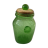 Biot stamped bubble glass jar, green colour, hand-blown and cork in liege