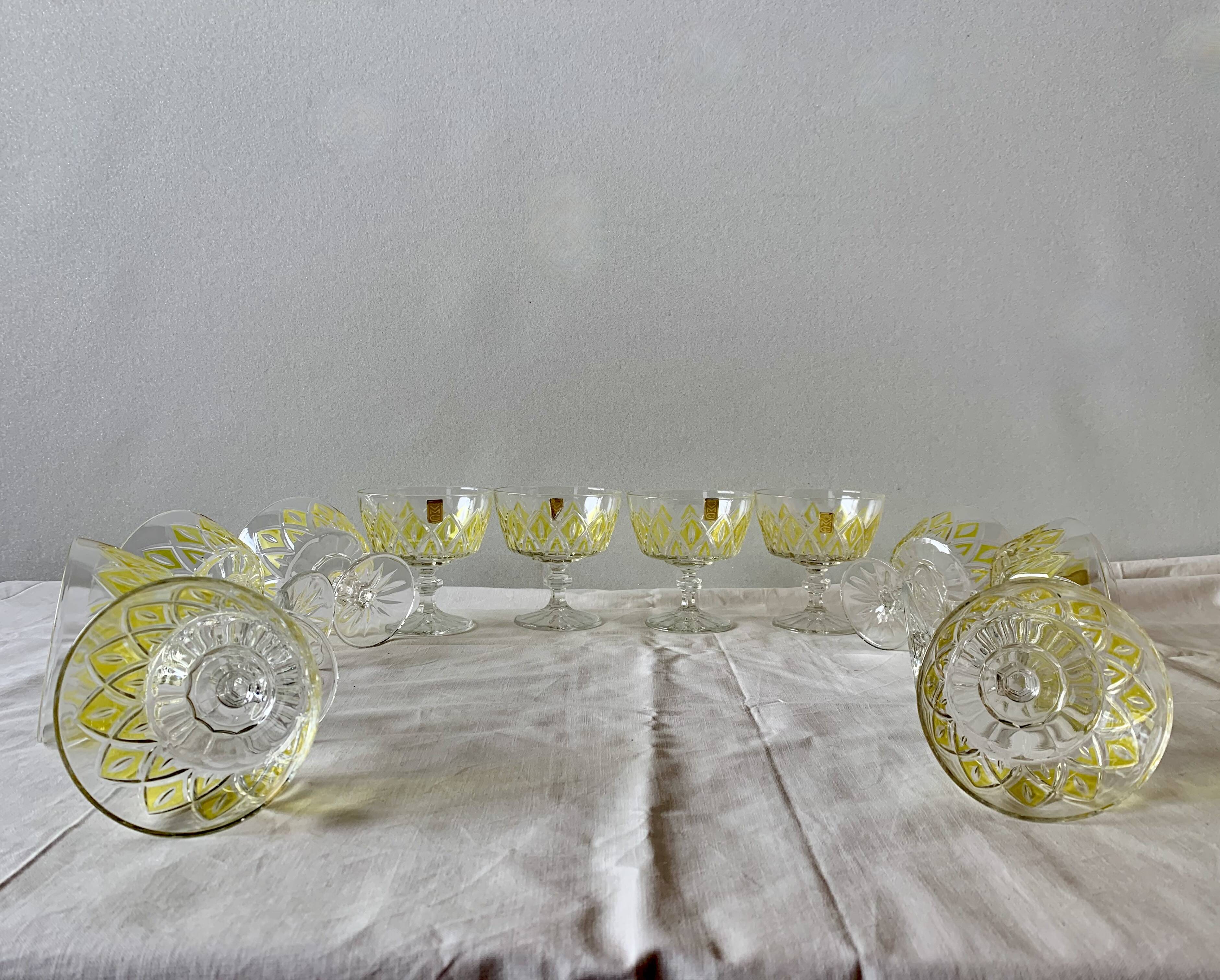 Set of 12 glasses - VMC Reims Arlequin champagne glasses - yellow decor