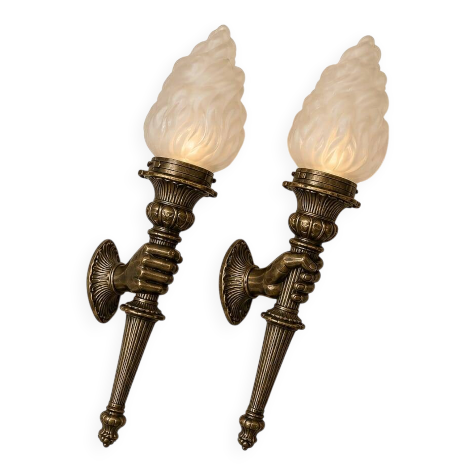 Pair of wall sconces, hands, louis xvi style - bronze petitot - 1