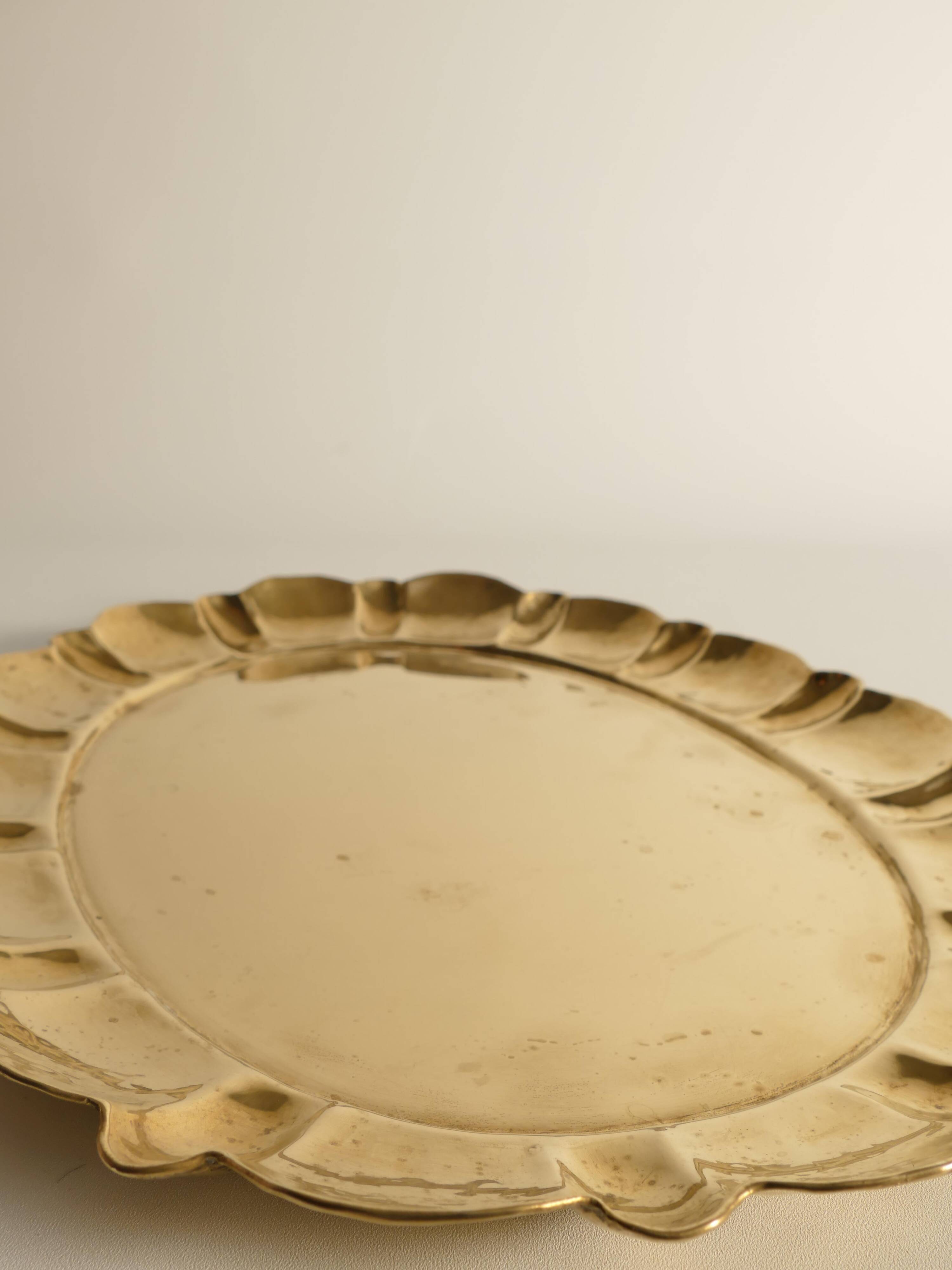 Hollywood Regency Large Oval Brass Tray by Firma Lars Holmström, Sweden 1940's