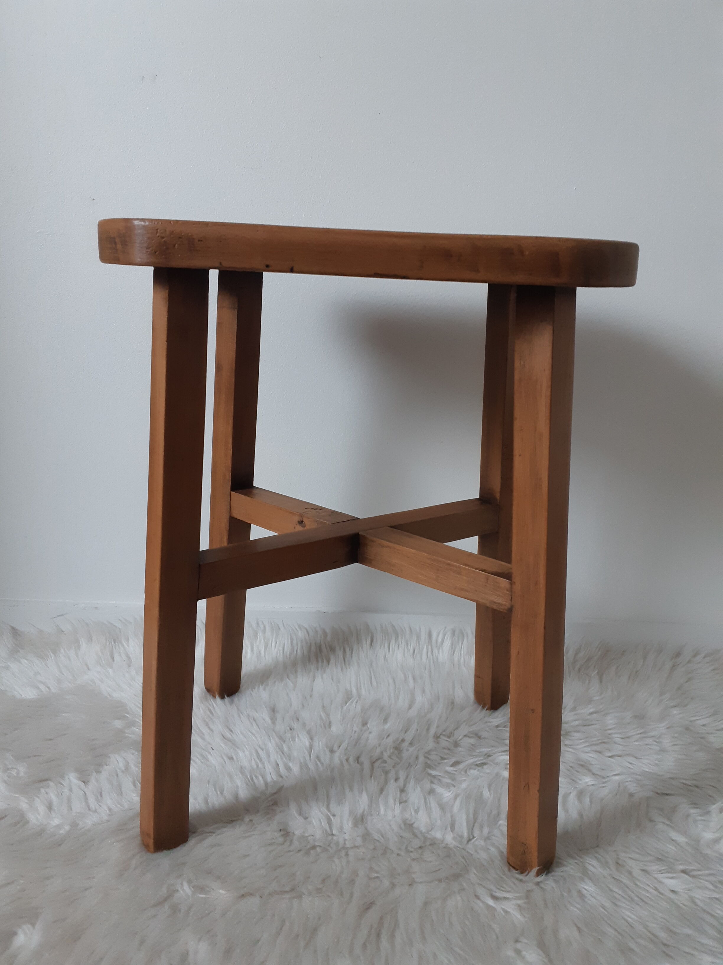 Antique waxed wood stool, side table, vintage seat, farmhouse stool