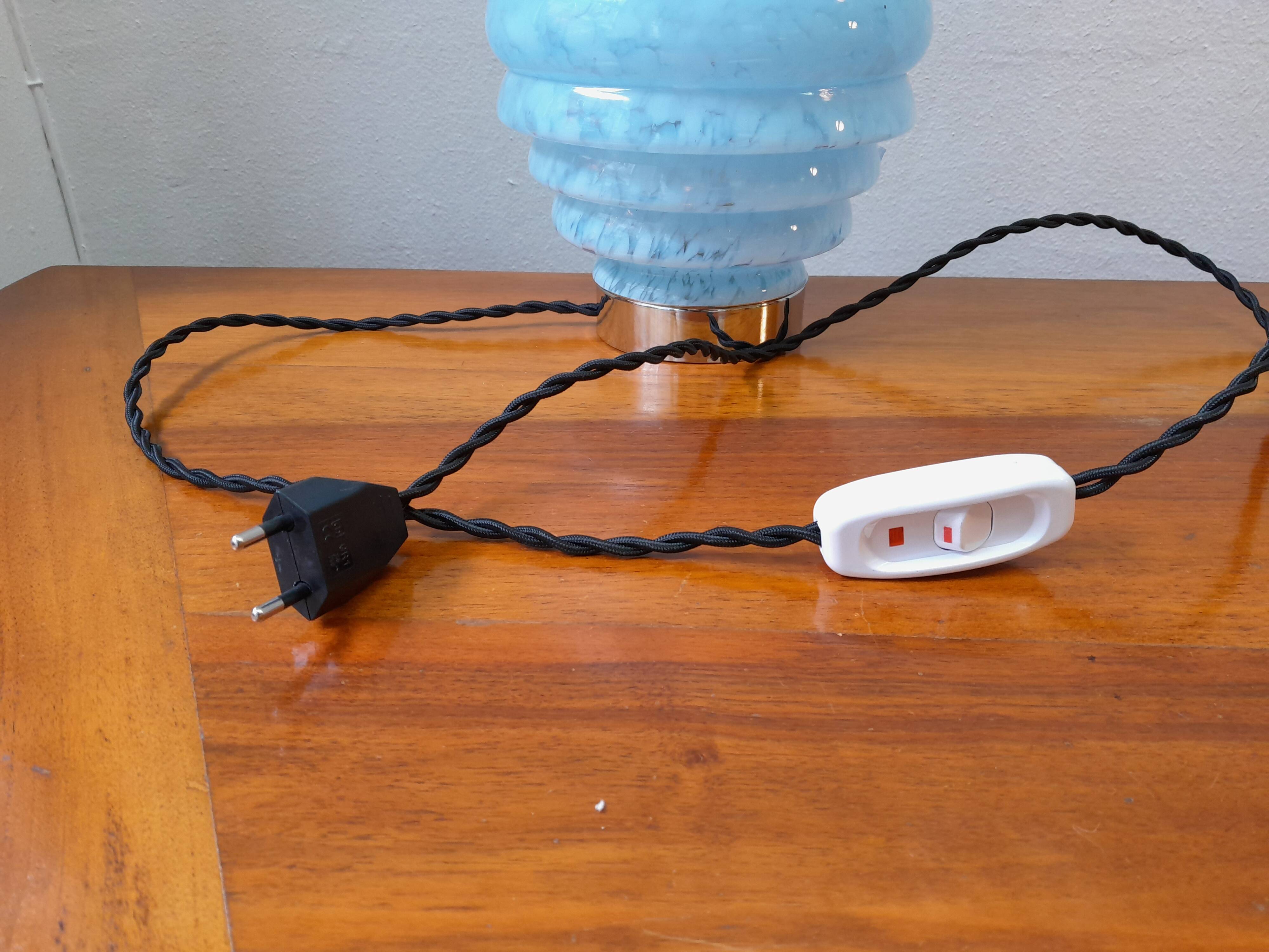 Art Deco table lamp in blue Clichy glass