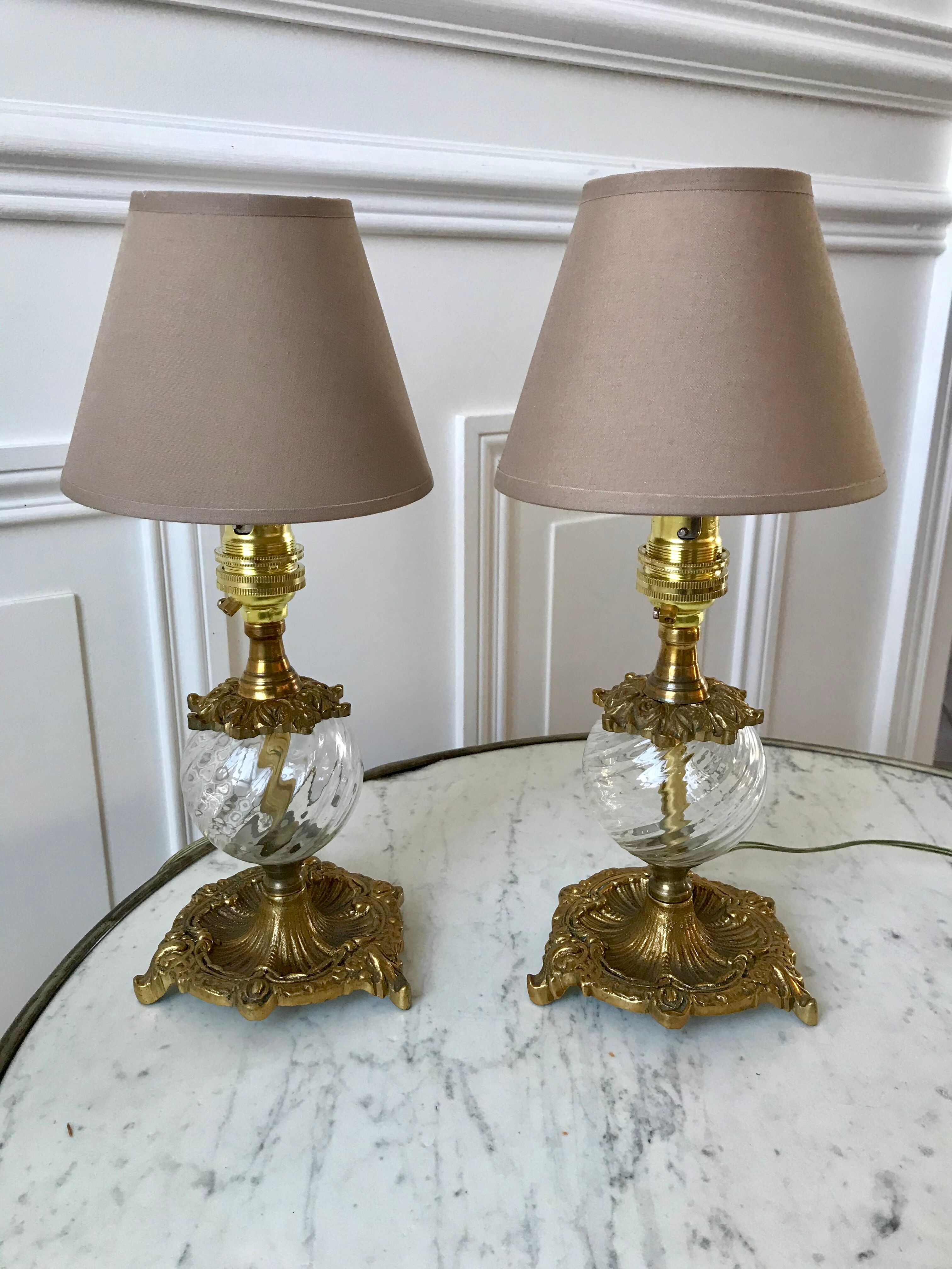 Pair of table lamps in bronze and glass early twentieth century
