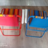Vintage camping folding chairs with stripes