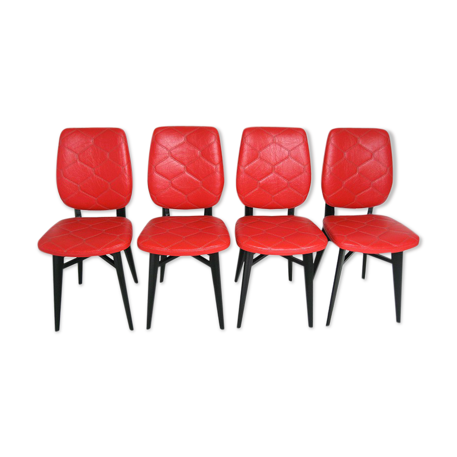 Set of 4 red quilted skai chairs year 50
