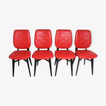 Lot de 4 chaises skaï rouge matelassé année 50