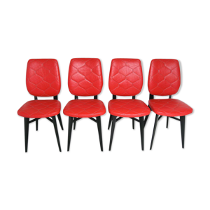 Lot de 4 chaises skaï rouge matelassé