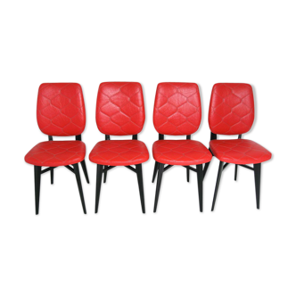 Lot de 4 chaises skaï rouge matelassé année 50