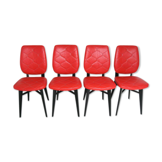 Set of 4 red quilted skai chairs year 50