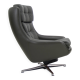 Midcentury Swivel Rocking Leather Armchair, Peem, Finland, 1970s