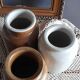 4 old stoneware mustard pots, lab Lagny, vintage France circa 1950/1960