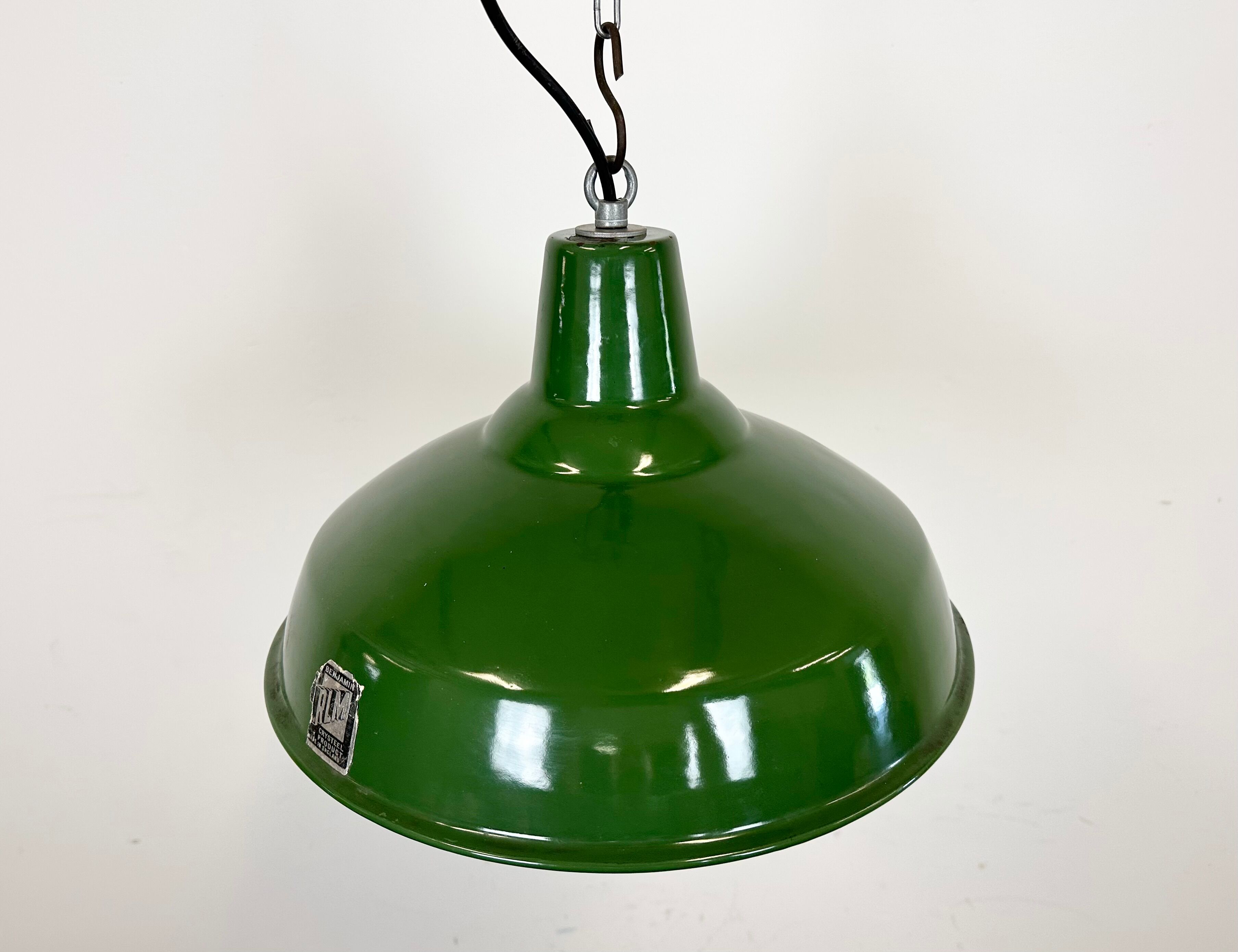 Industrial Green Enamel Factory Lamp from Benjamin, 1960s