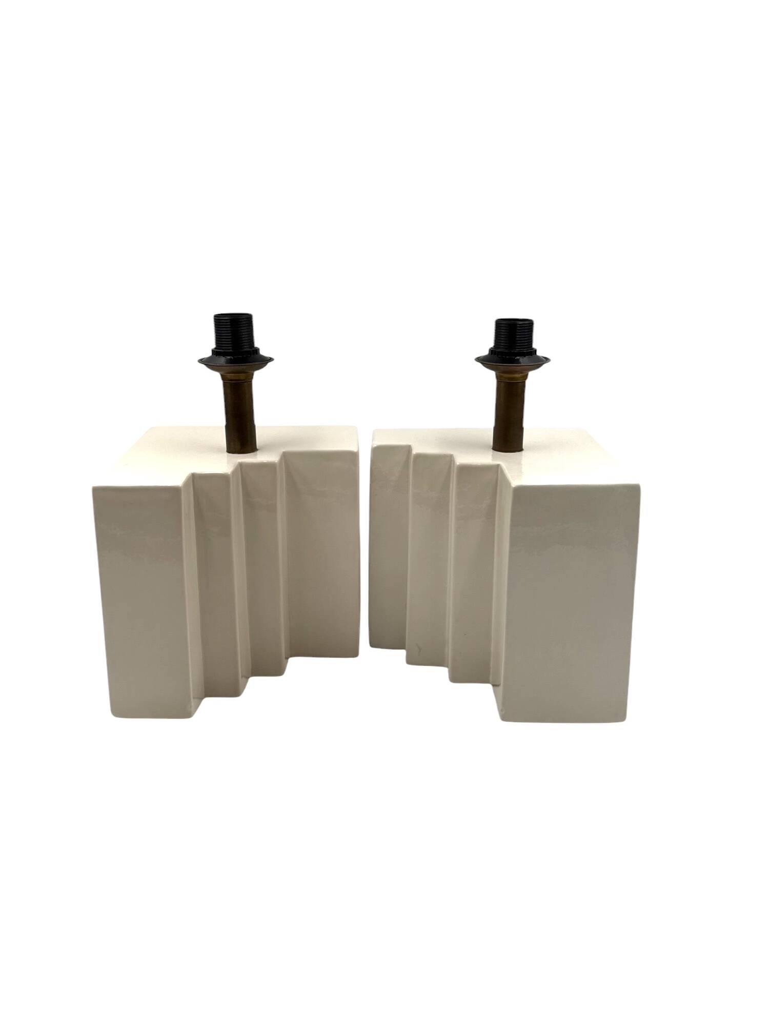 Hollywood regency set of 2 ceramic table Lamps, France 1970s