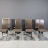 Vintage belgian leather dining chairs set of 8 - 1980s