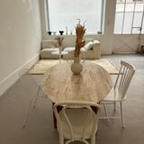 Travertine and wood dining table