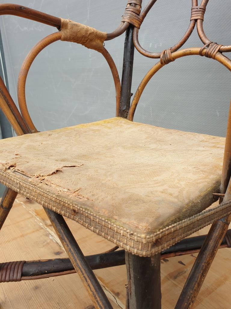 Children's armchair 1890 Chestnut, Rattan and damask velvet