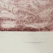 Etching in red – dancer above flames and waves, M. Schneider 1973