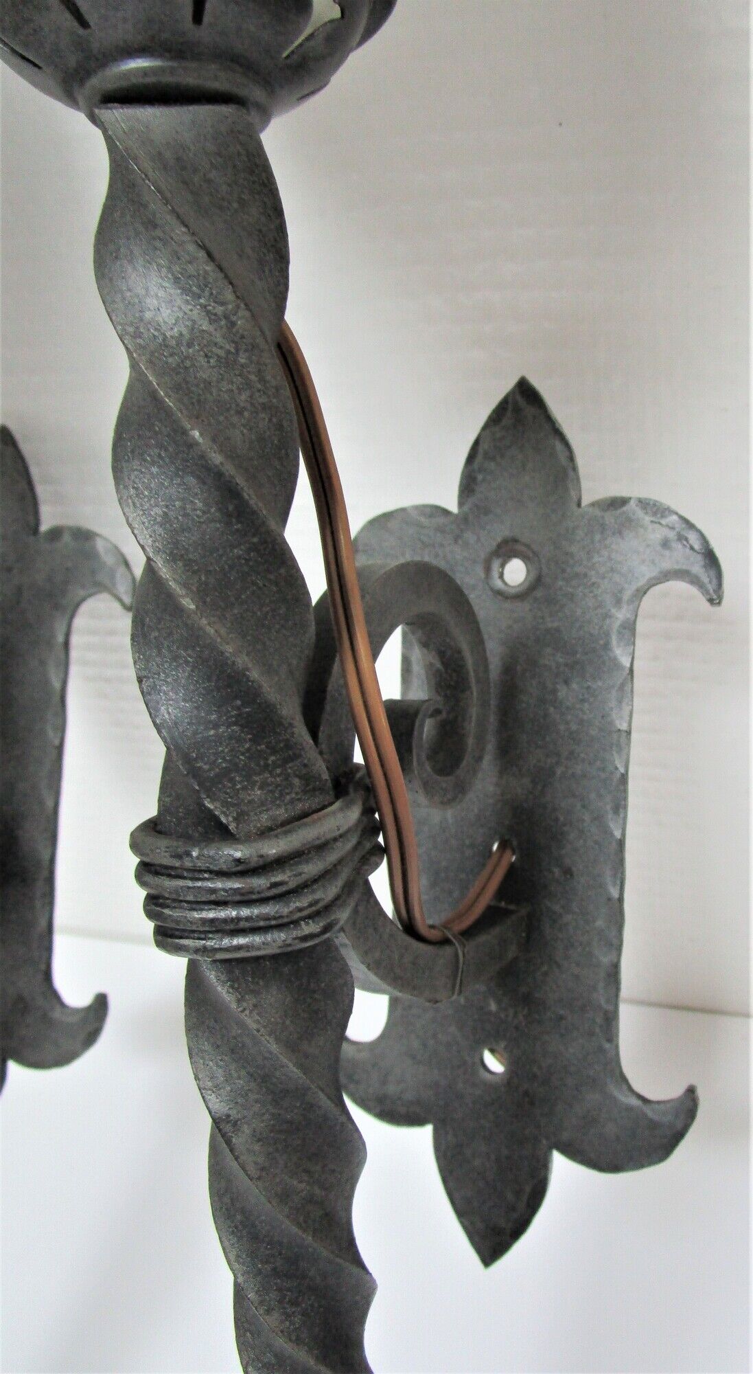 Pair of wall lamps torch glass flame and metal early XXth