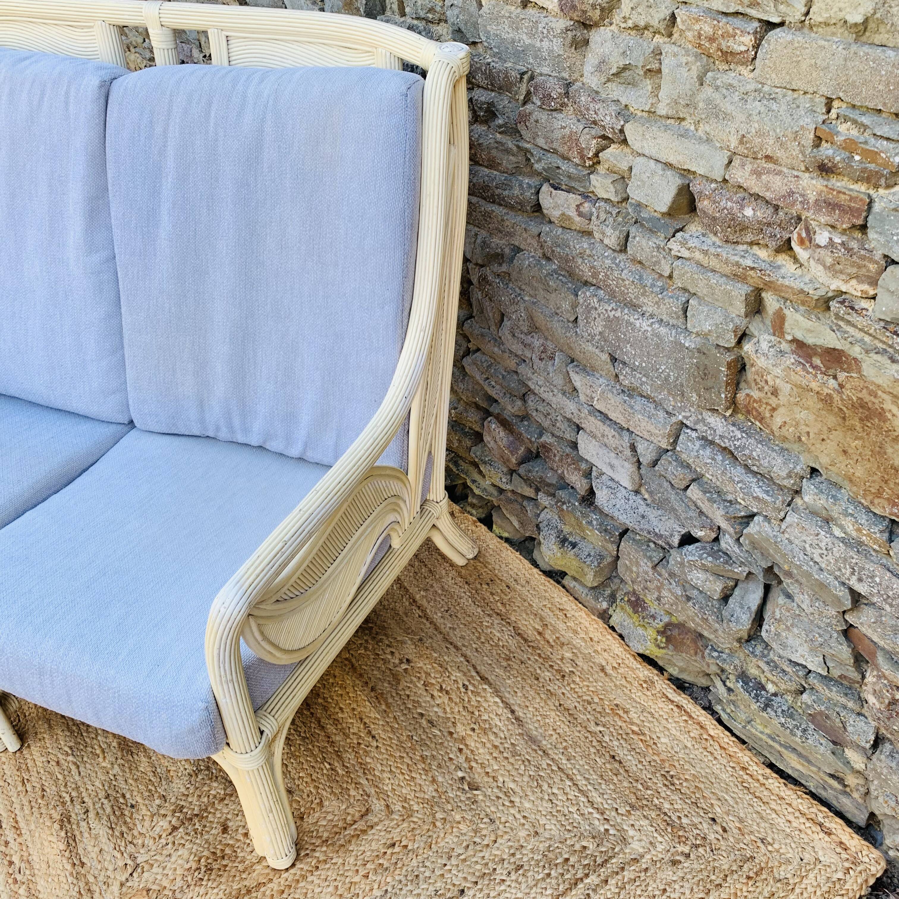 2 seater white rattan sofa