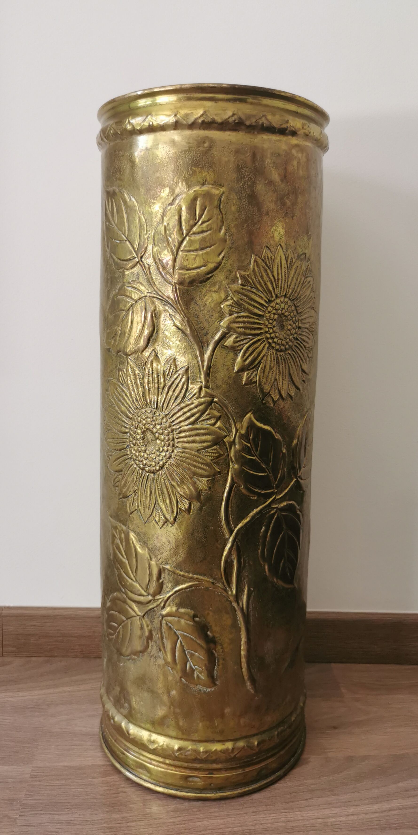 Umbrella holder sunflowers vintage copper and golden brass