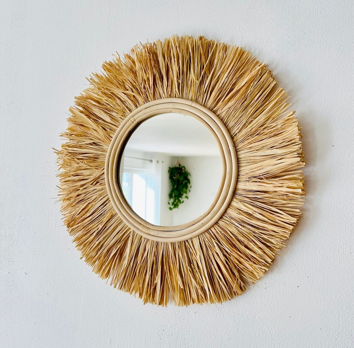 Miroir rond rotin paille, 45 cm