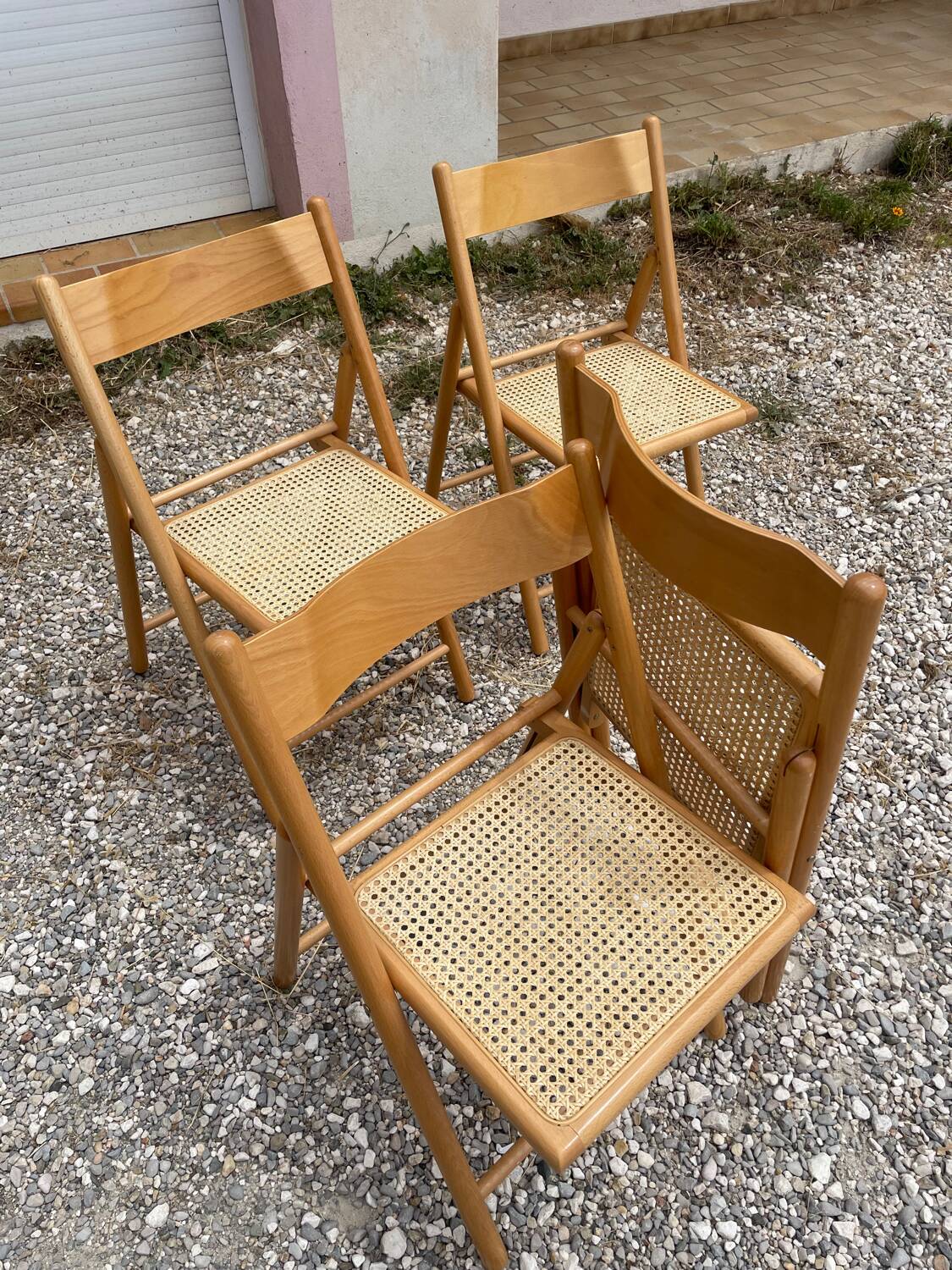 Chaises Pliantes Habitat Vintage en Rotin et Rotin, 1980s, Set de 4