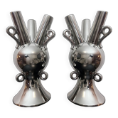 2 Grands Vases Vintage • Céramique Chromée • XXL • 1990