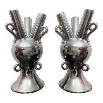 2 Grands Vases Vintage • Céramique Chromée • XXL • 1990
