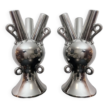 2 Large Vintage Vases • Chrome Ceramic • XXL • 1990