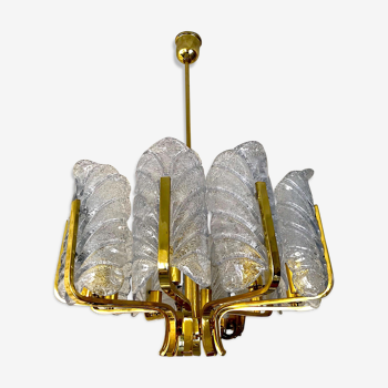 Chandelier Carl Fagerlund by Orrefors with 10 Murano leaves 1960