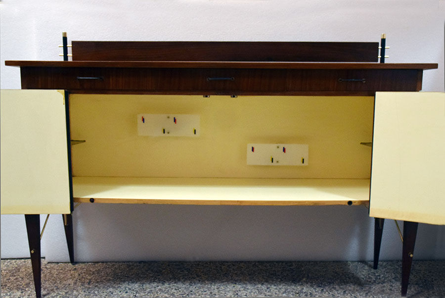 Mid-century decorated sideboard with internal lighting by Società Italiana Compensati Curvati