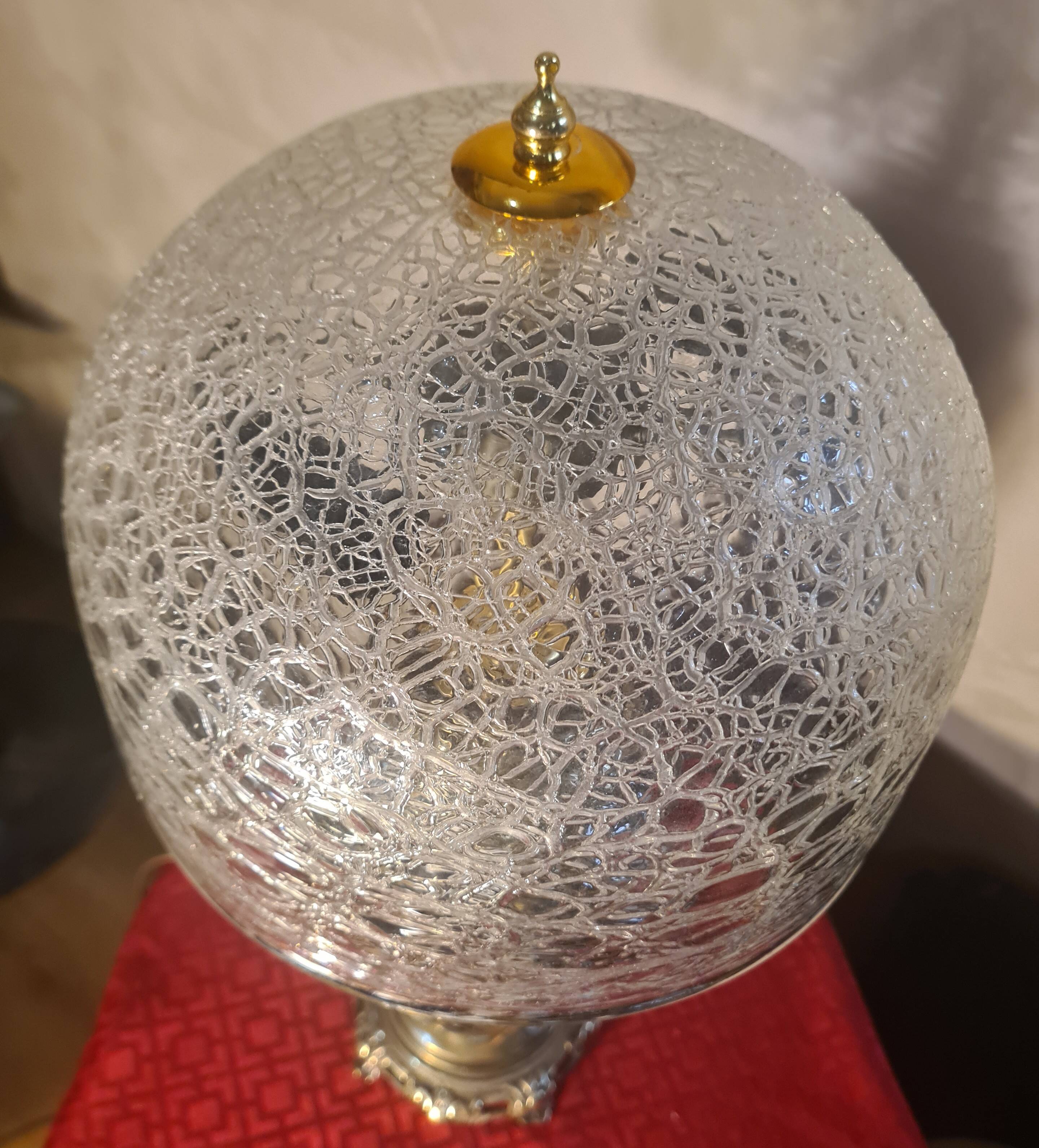 ceramic lamp in Gien style, and bronze, 54x25 with glass shade